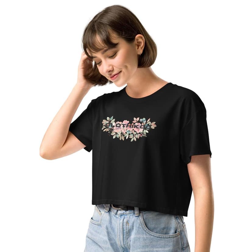Clothikoo Women's Crop Top (Black, Flower Print) view 3