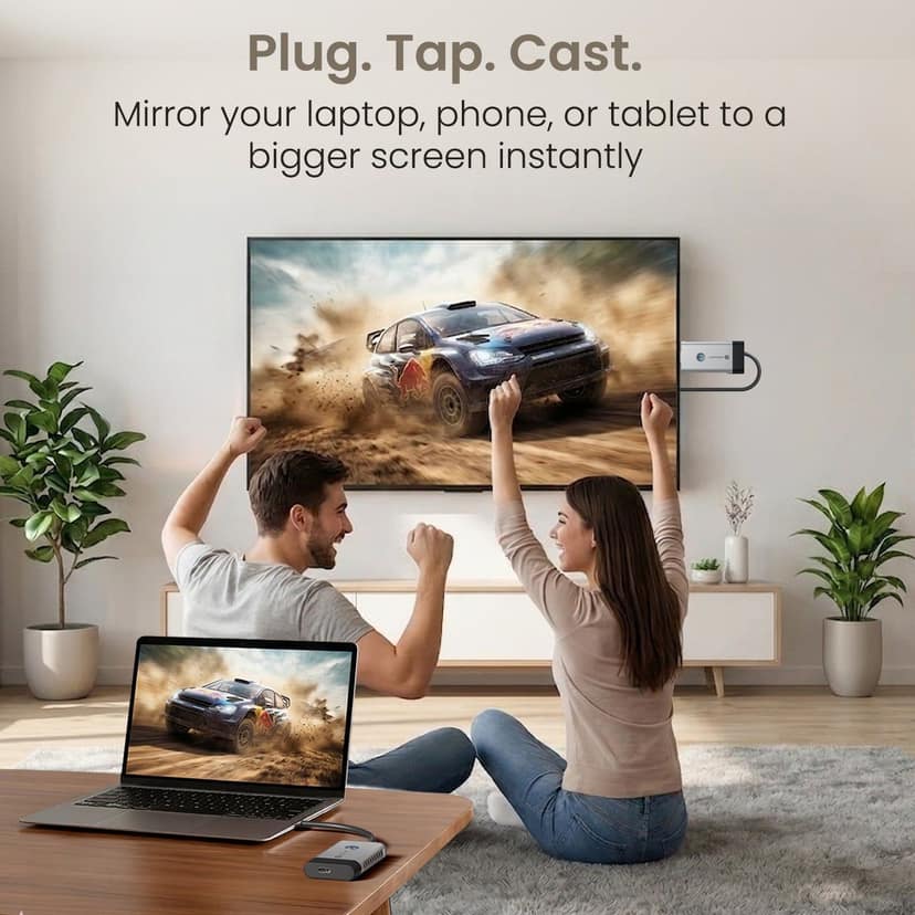 Portronics Sky Cast 4K@50Hz, Type-C Input, Plug & Play, 10m Range, Screen Control & Rotation Button, Simultaneous PD Charging Support, for Transmitting Video & Audio from Laptop/Tablet to TV/Projector/Monitor - Grey view 2