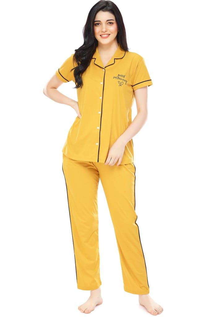 ZEYO Women's Cotton Blue Solid Stylish Night suit set view 5