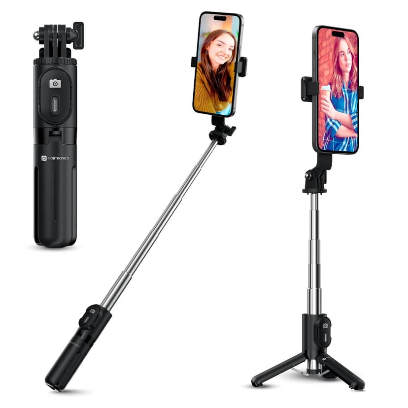 Portronics Lumistick Mini Extendable Multifunctional 3-in-1 Selfie Sticks with Wireless Detachable Bluetooth Remote & Tripod Stand,Portable Lightweight Selfie Stick for iPhone & Android Mobiles