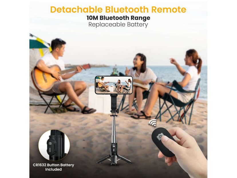 Portronics Lumistick Mini Extendable Multifunctional 3-in-1 Selfie Sticks with Wireless Detachable Bluetooth Remote & Tripod Stand,Portable Lightweight Selfie Stick for iPhone & Android Mobiles view 2
