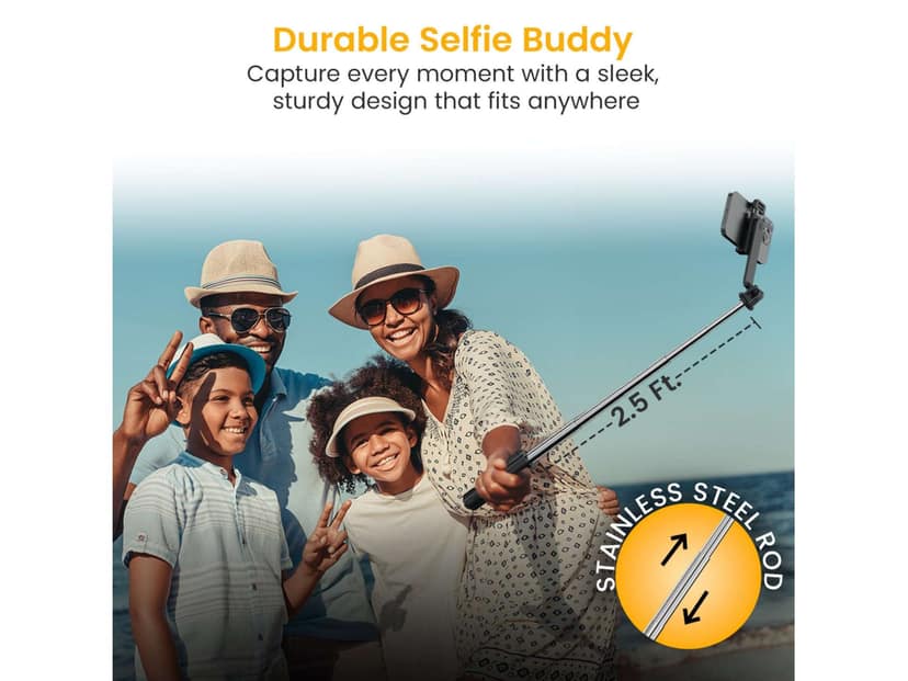 Portronics Lumistick Mini Extendable Multifunctional 3-in-1 Selfie Sticks with Wireless Detachable Bluetooth Remote & Tripod Stand,Portable Lightweight Selfie Stick for iPhone & Android Mobiles view 3