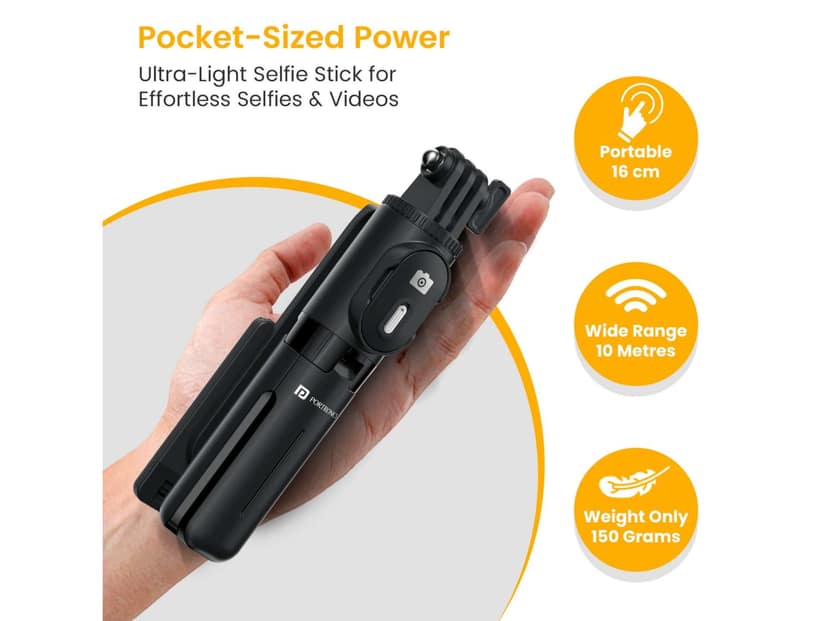 Portronics Lumistick Mini Extendable Multifunctional 3-in-1 Selfie Sticks with Wireless Detachable Bluetooth Remote & Tripod Stand,Portable Lightweight Selfie Stick for iPhone & Android Mobiles view 4
