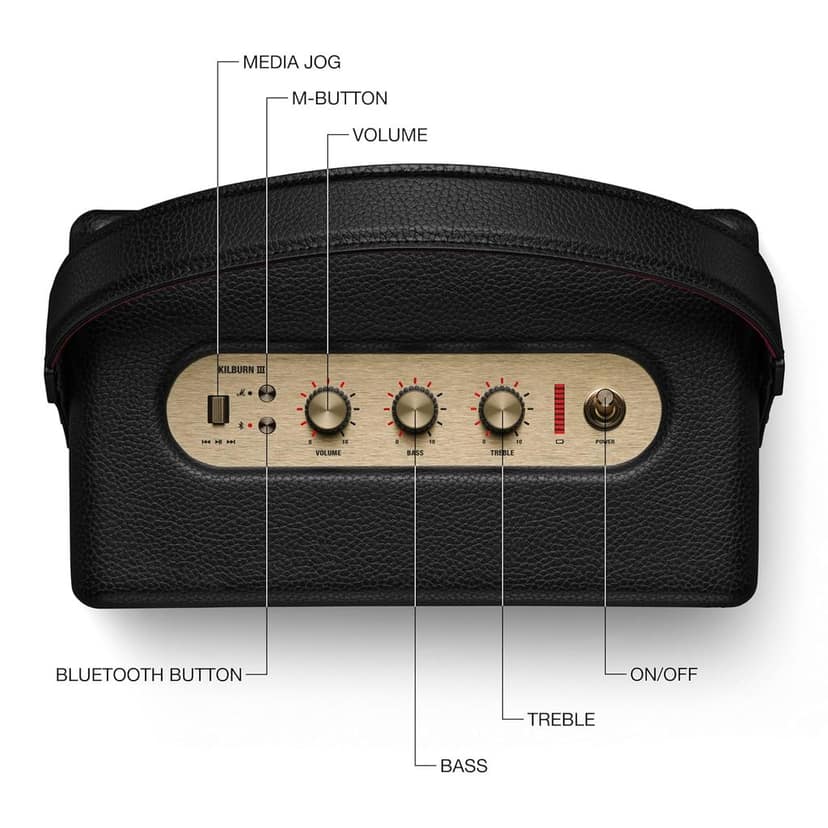 Marshall Kilburn III Portable Bluetooth Speaker with 50+ Hours of Portable Playtime, (360° Sound), Dust & Water-Resistant (IP54) – Black & Brass view 5