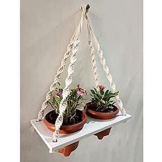 Khush Its Amazing Plant Macrame Hanger Shelf Indoor Hanging Planter Shelf Plant Hanger Shelf Boho Home Decor Cotton Rope (White) view 2