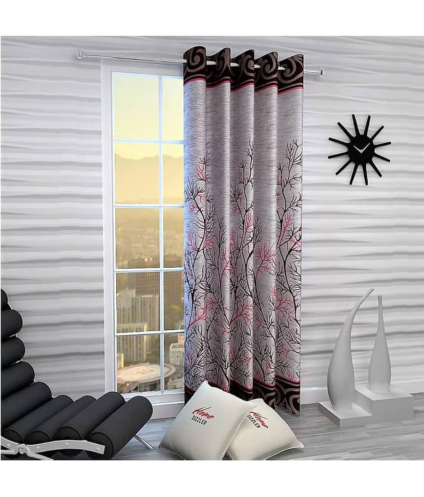 Home Sizzler Single Window Semi-Transparent Eyelet Polyester Curtains Maroon