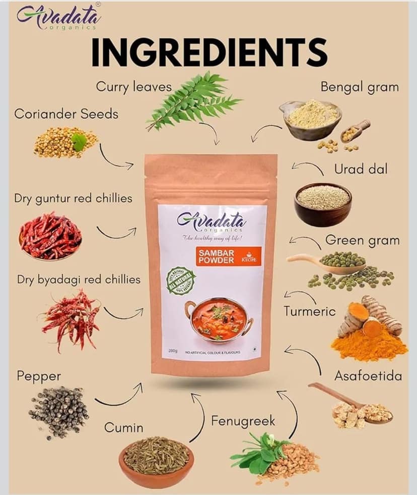 Avadata Organics Sambar Powder 200 GM view 3