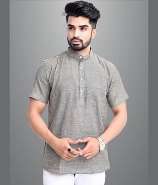 QuaClo - Grey Cotton Men's Regular Kurta ( Pack of 1 )