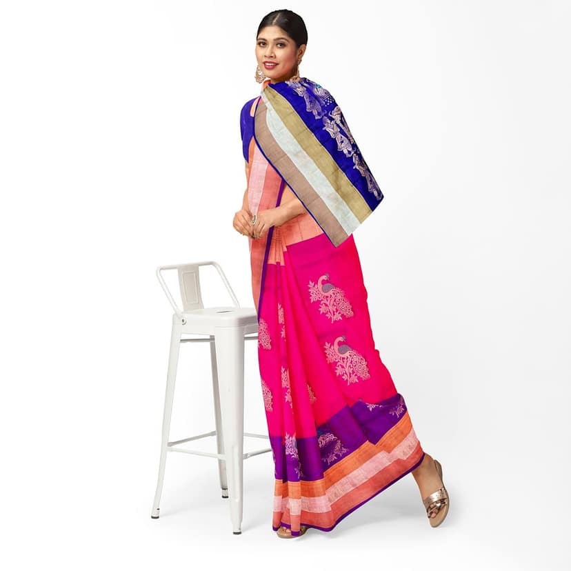 Ruby Red Color Meena Work Beautiful Peacock Butta Pure Silk Saree view 2