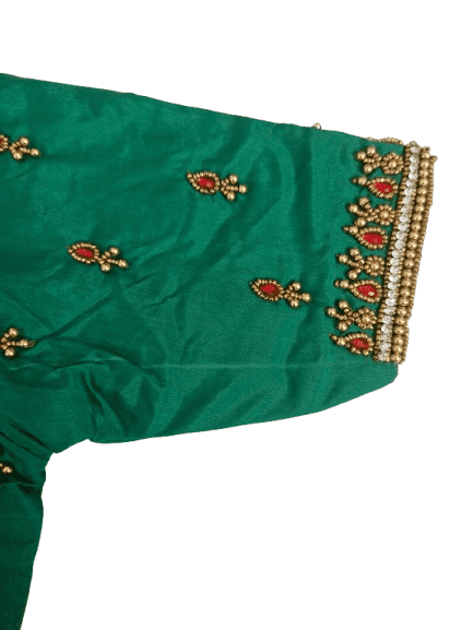 Green blouse with intricate zari and stone embroidery view 2