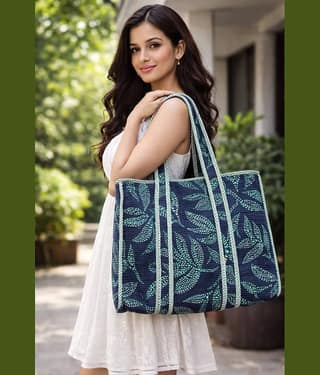 Frionkandy Tote Bag Cotton Set of 1 ( Navy Blue )