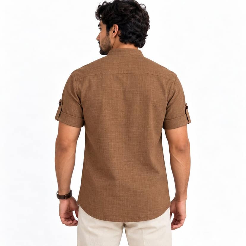 Men's Brown short Kurta view 4