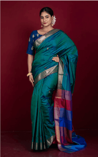 Green Silk Saree with Zari Border