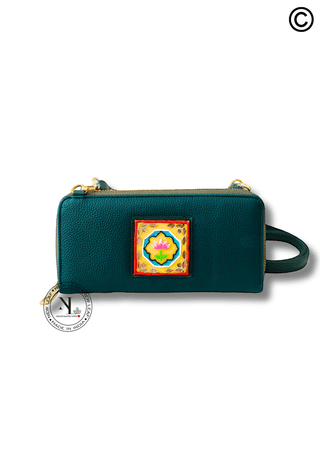 Lotus Green Handcrafted Lippan Art Wallet Sling