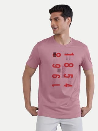 Menss Pink Printed Crew Neck T Shirt