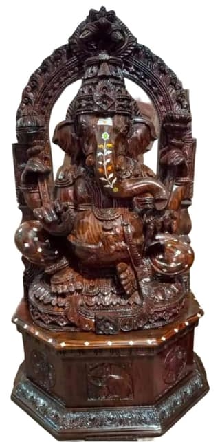 Hand-Carved Wooden Ganesha Wall Hanging Sculpture