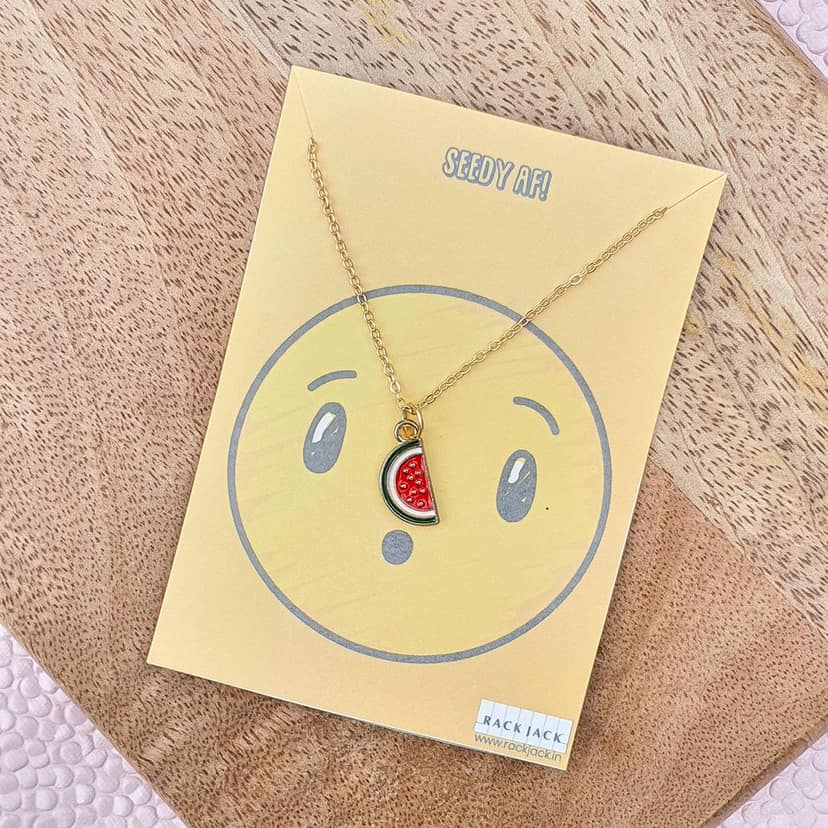 Rack Jack Y2K Charm Pendant Gold Necklace Choker Jewellery Gifts for Girls Women (Emoji - Watermelon) view 2
