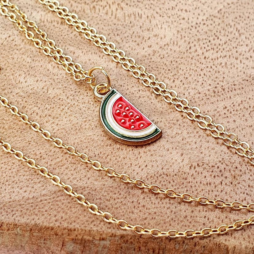 Rack Jack Y2K Charm Pendant Gold Necklace Choker Jewellery Gifts for Girls Women (Emoji - Watermelon) view 4