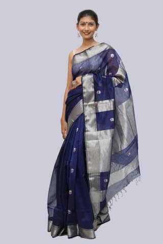 Blue Meena Zari Buti handloom Saree with Tassels