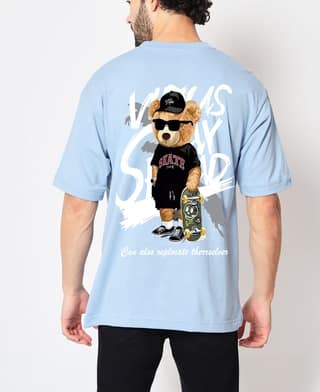 SCOTT FINCHER Men's Vlone x Palm Angels Skateboard Teddy Bear T-Shirt : AA(ARN)LBLUE_31