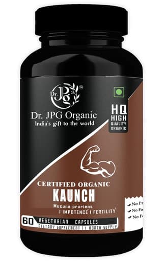 Dr JPG Organic Herbals Kaunch capsules 500mg, 60veg. Capsules | INDIA Organic Certified | ISO & GMP Certified.