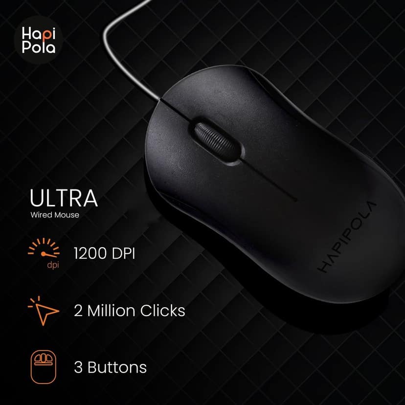HAPIPOLA Mouse Ultra Mouse, Wired Optical Mouse, Scrolling Wheel, Plug and Play view 5