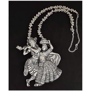 Laron Finerys Radhe Krishna Oxidized Pendent Necklace Set view 2