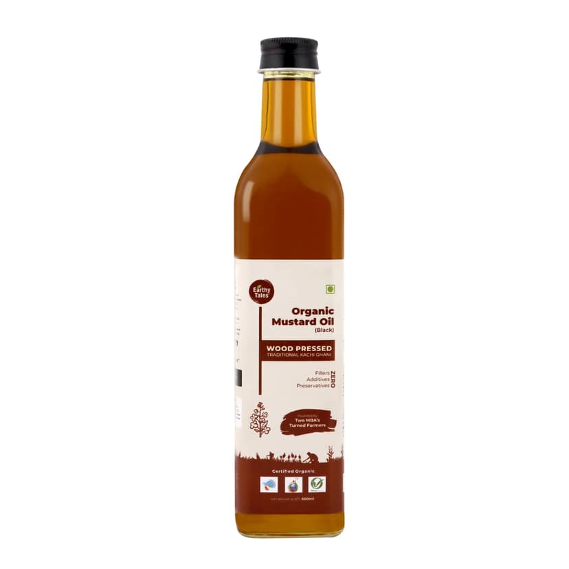 Earthy Tales Organics Wooden Cold Pressed Mustard Oil (Black) | Traditional Kachi Ghani | Natural & Organic, 500 ml