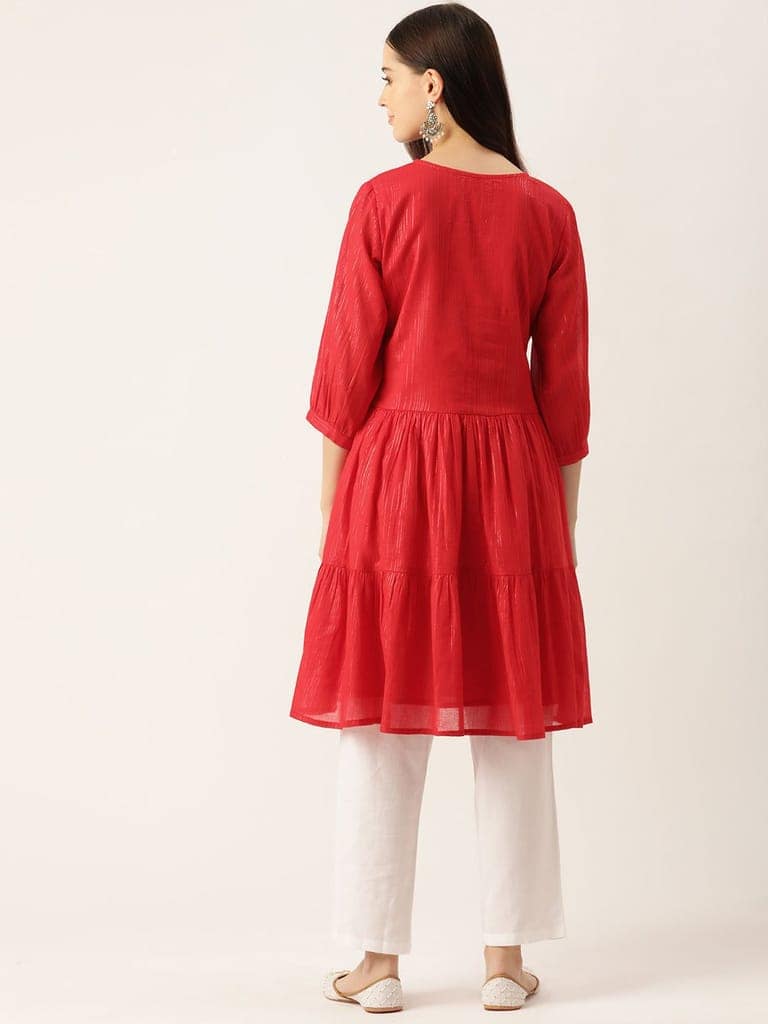 Geometric Embroidered Sequinned Dobby Kurta view 2