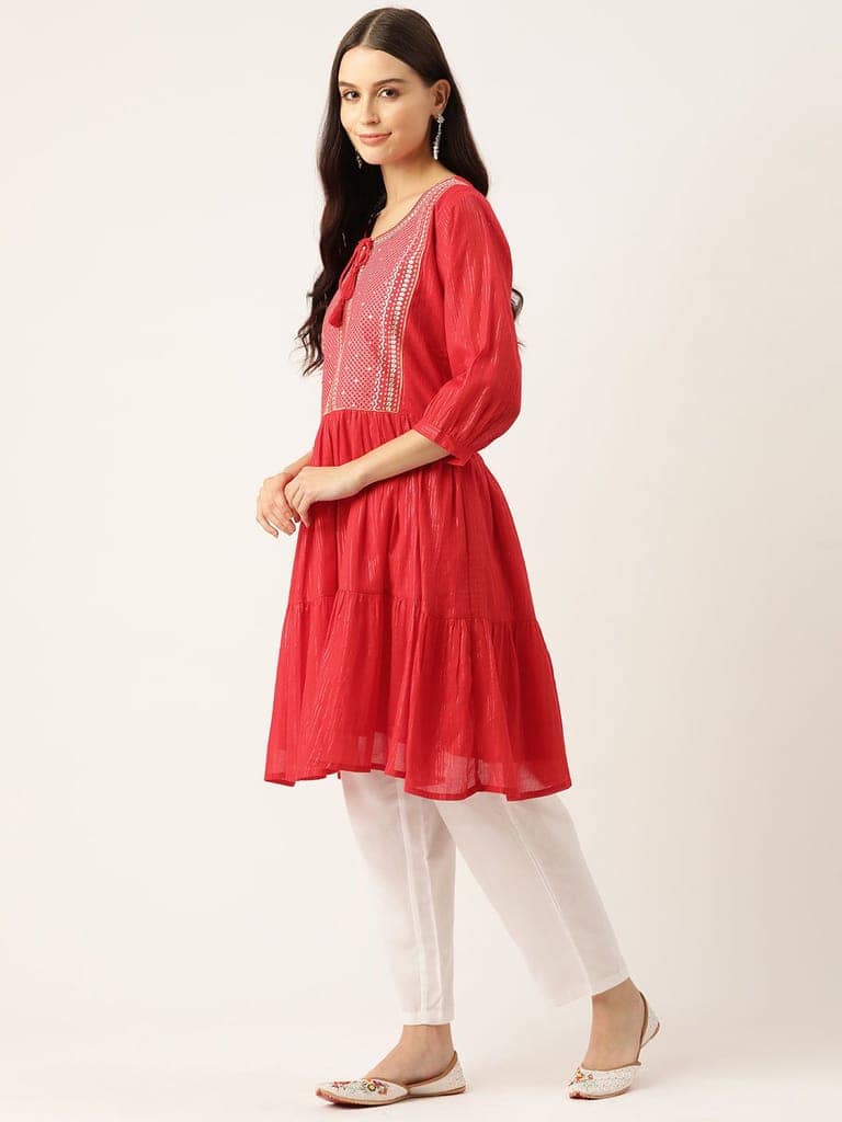 Geometric Embroidered Sequinned Dobby Kurta view 3