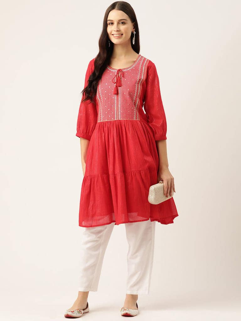 Geometric Embroidered Sequinned Dobby Kurta view 4