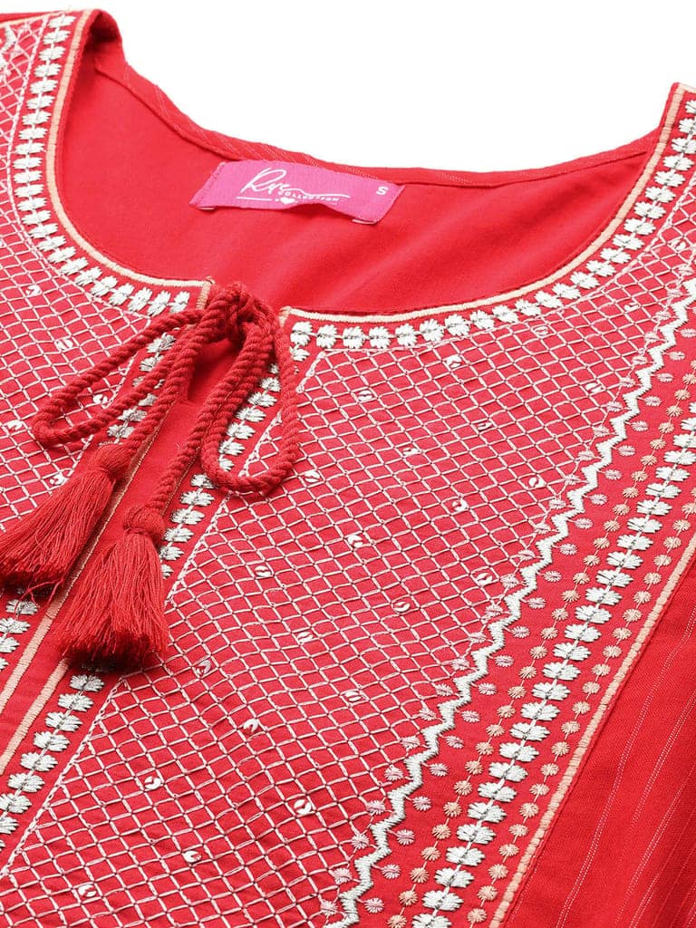 Geometric Embroidered Sequinned Dobby Kurta view 5