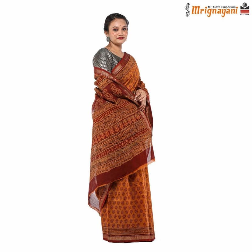 HANDLOOM MAHESHWARI SILK SAREE WITH BLOUSE (SKU - 3I0101170522, SAREE-1067) view 2