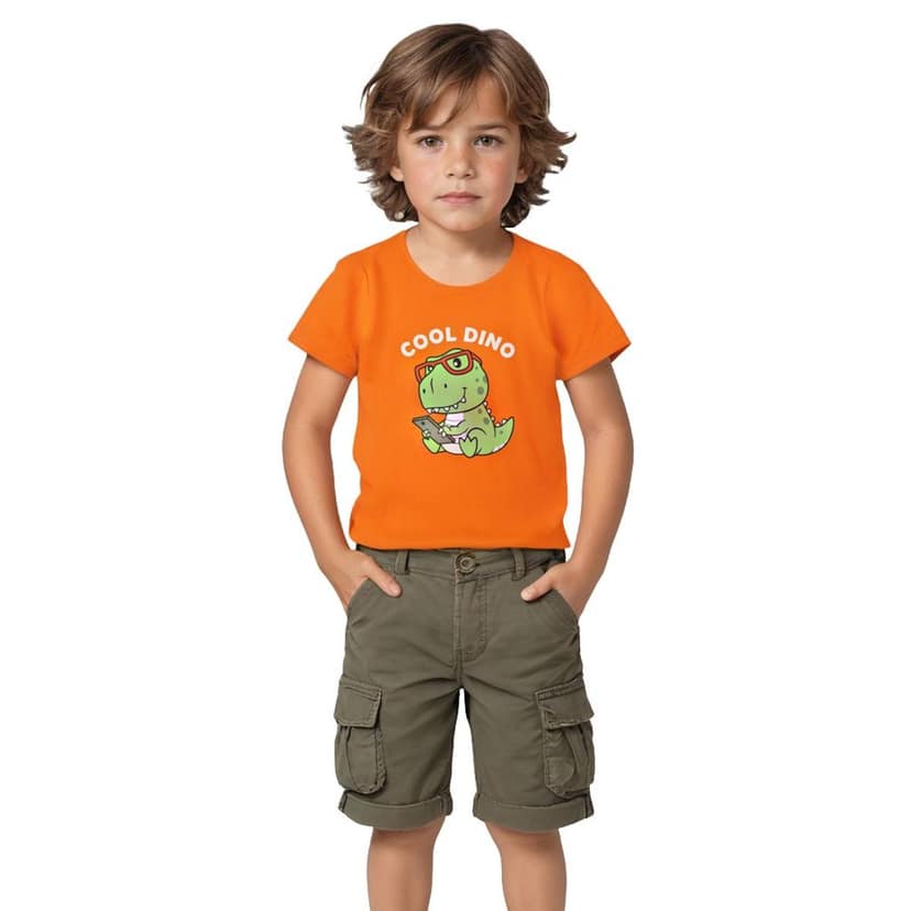 Boys T shirt Cotton Scarlet Ibis Orange Cool Dino