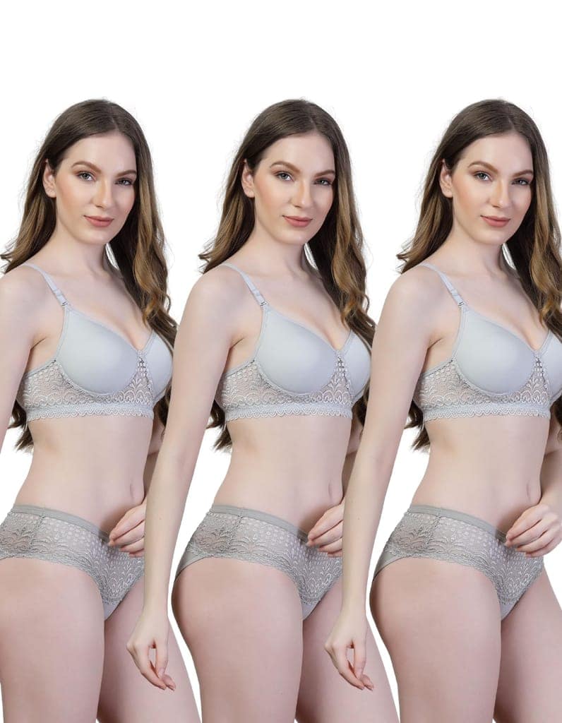 ADORNSTAR Bra Panty Set Sexy Lingerie Set for Women Pack of 3 Silver view 2