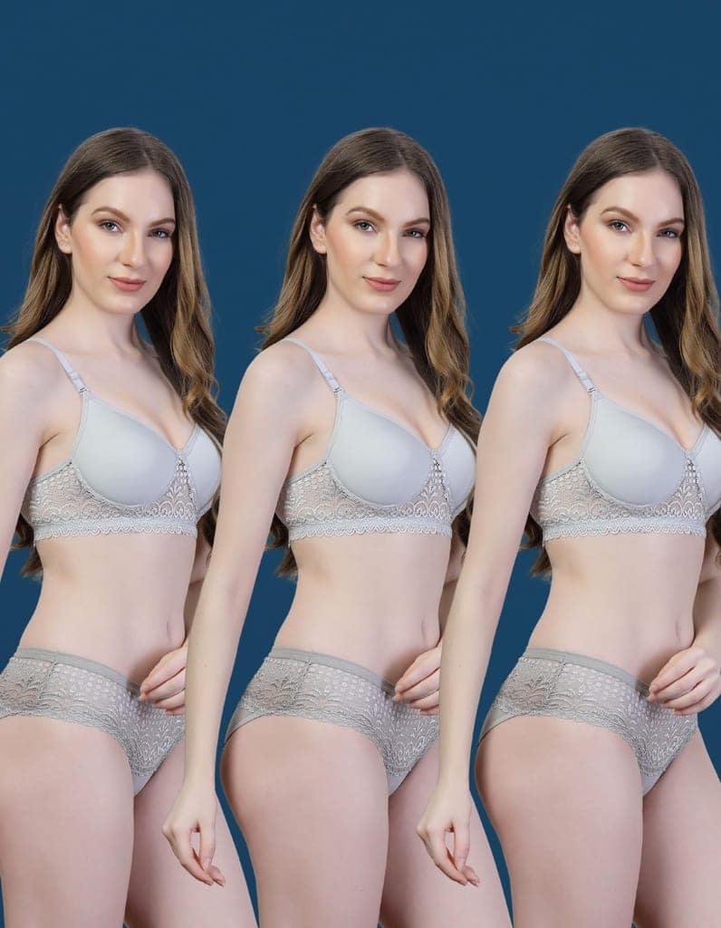 ADORNSTAR Bra Panty Set Sexy Lingerie Set for Women Pack of 3 Silver view 3
