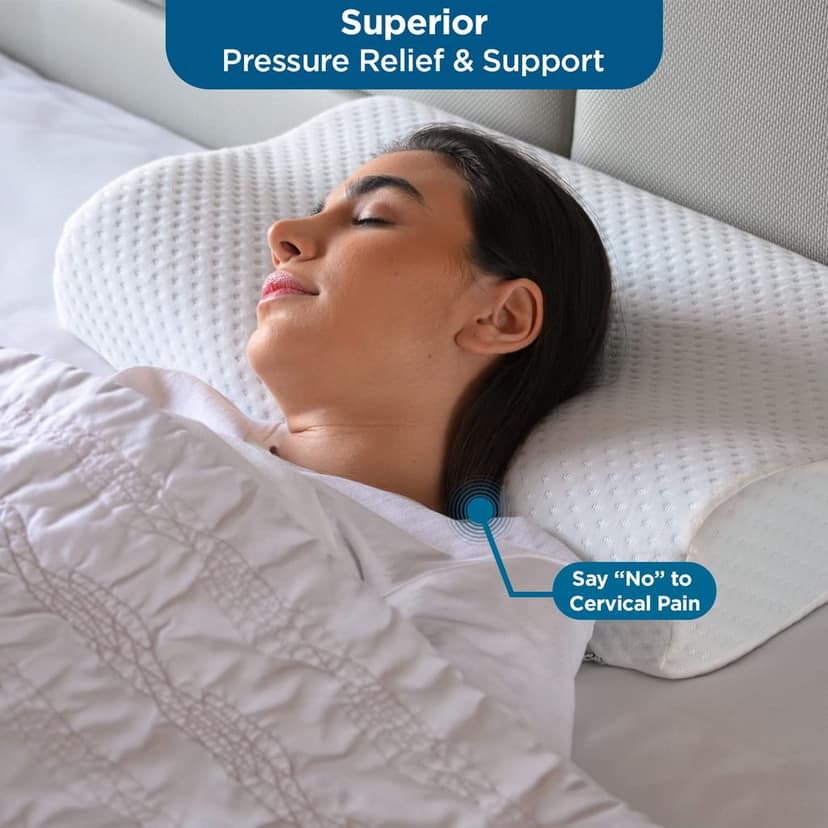 Sleepsia Cool Gel Ventilated Memory Foam Pillow – Neck & Shoulder Pain Relief Pillow Offers Comfortable Sleep, Support Pillow,Orthopedic Contour Neck Pain, Washable Cover 23"LX13.5"WX4.5"H (Pack of 3 view 4