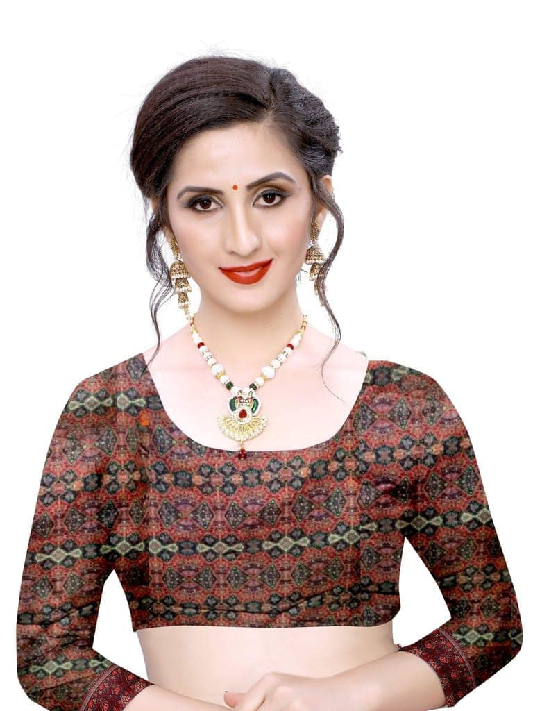 Silk Zone Women's Cotton Digital Printed Brown Saree With Unstitched Blouse Piece view 5