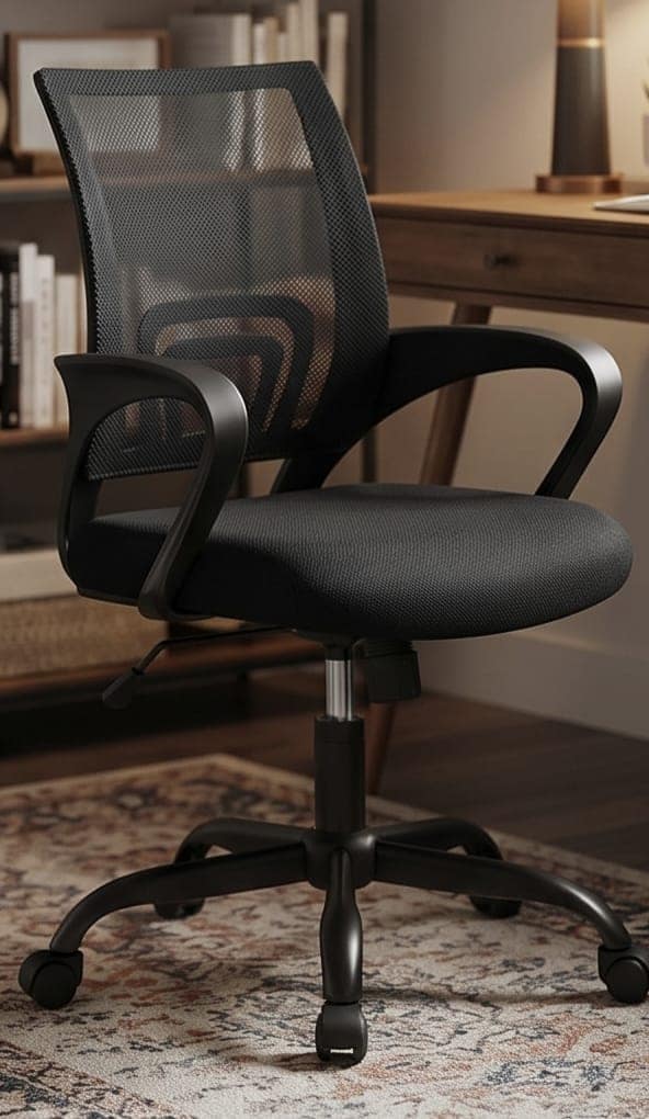 Ergonomic Mesh Back Office Chair with Fixed Armrests, Black view 2