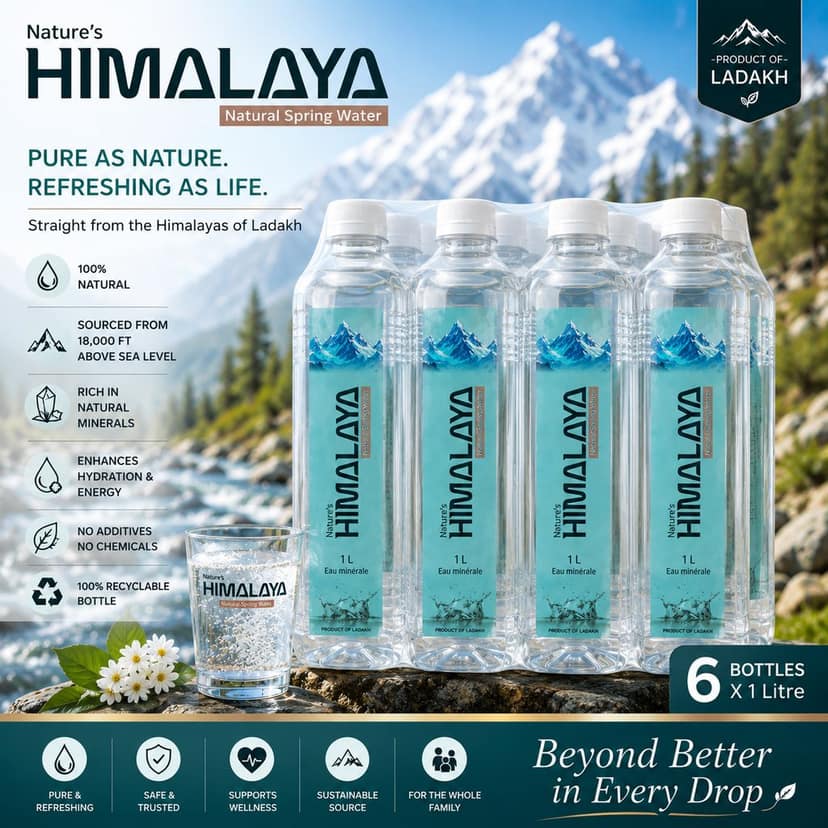 Nature's HIMALAYA Natural Spring Water 1 L (Pack of 6) | Premium Himalayan Mineral-Rich Water | Sourced from 18,000 ft in Ladakh | Pure & Refreshing view 4