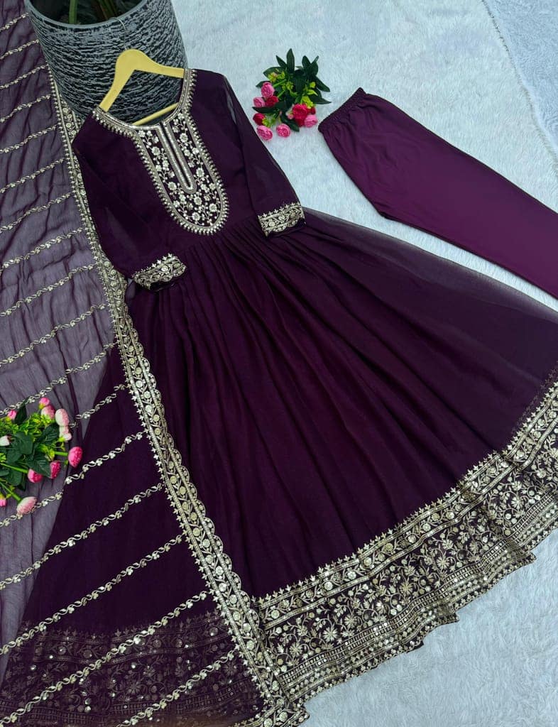 Purple Ready to wear indian salwar kameez Dupatta for women anarkali designer pakistani dresses Festival 3 piece view 8