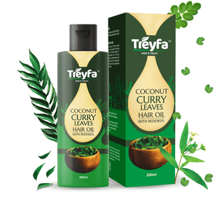 Treyfa Coconut curry leaves hair oil for hair strengthening, hair growth, and naturally black hair