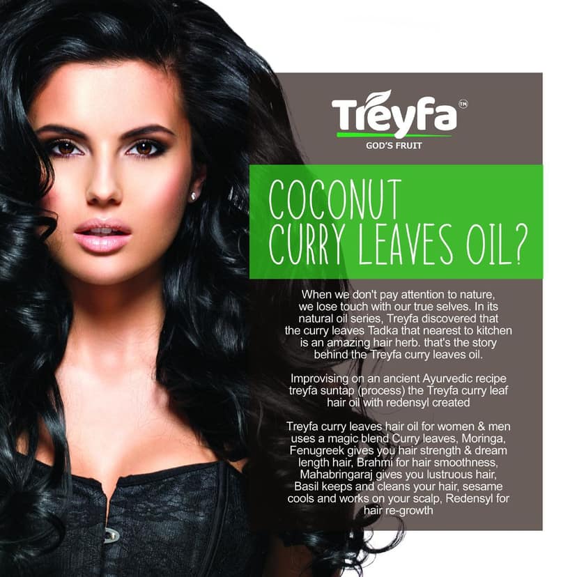 Treyfa Coconut curry leaves hair oil for hair strengthening, hair growth, and naturally black hair view 4