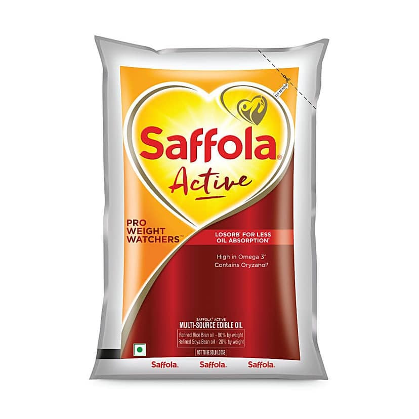 Saffola Active Refined Cooking oil | Blended Rice Bran & SoyaBean oil | Pro Weight Watchers, 1 L Pouch view 2