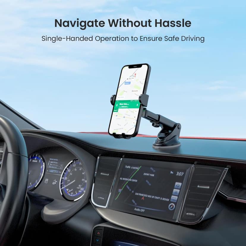 Portronics Clamp M3 Adjustable Car Mobile Phone Holder Stand for Dashboard & Windshield, 360° Rotational, Strong Suction Cup, Compatible with 4 to 6 inch Devices(Black) view 2