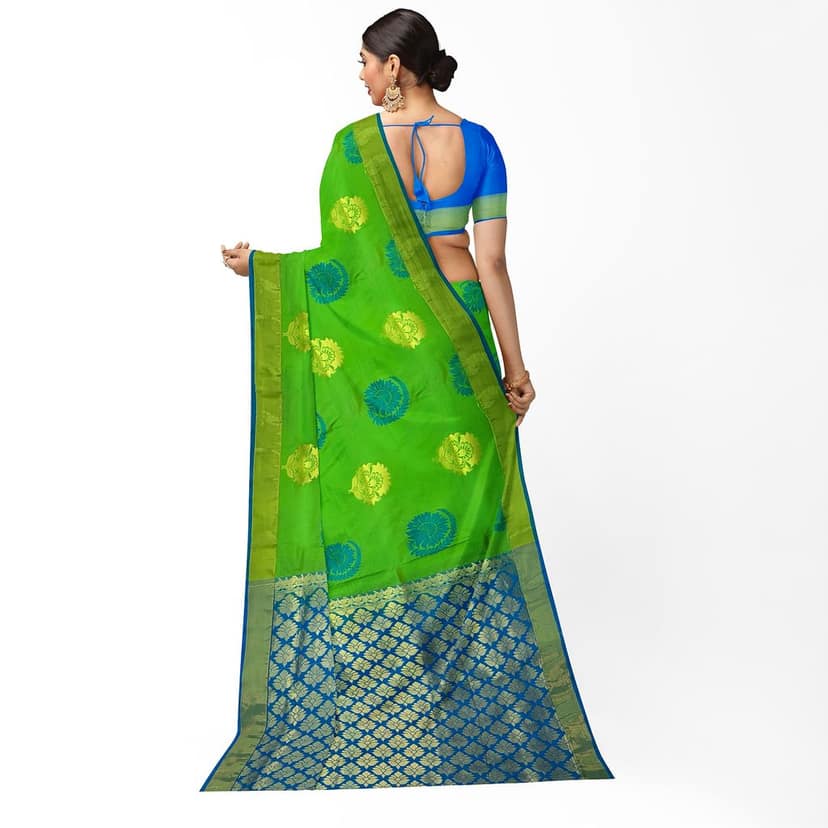 Green Color Mixed Soft Silk Saree with Unstitched Blouse view 2