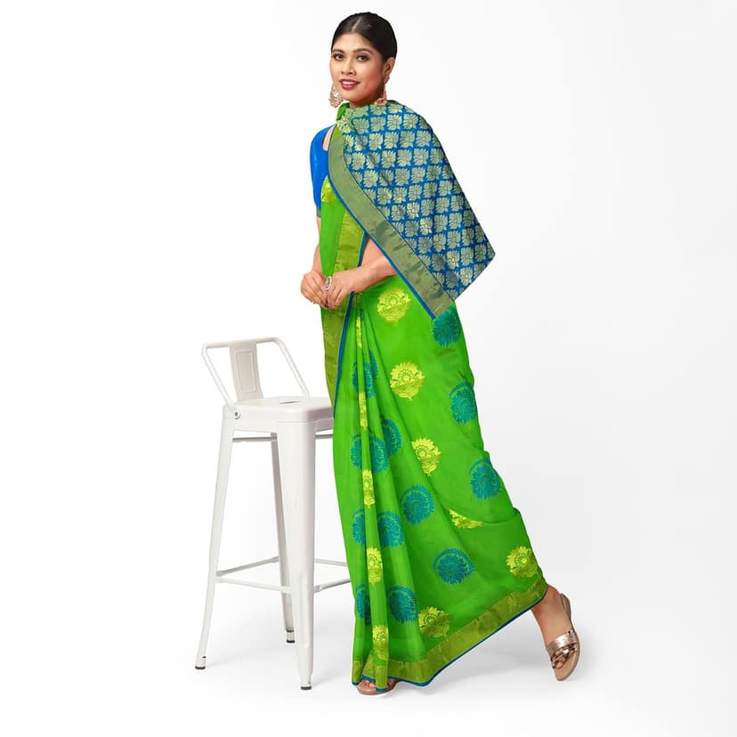 Green Color Mixed Soft Silk Saree with Unstitched Blouse view 3