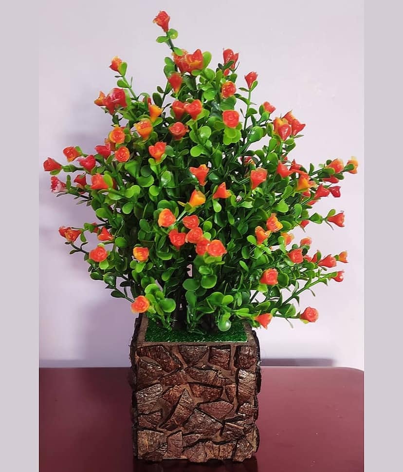 BAARIG - Orange Rose Artificial Flowers With Pot ( Pack of 1 ) view 2