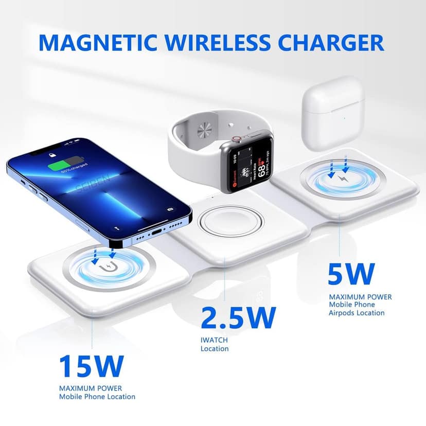 3 in 1 Magnetic Foldable Mag Safe Charger ( White or Black Colour) view 3