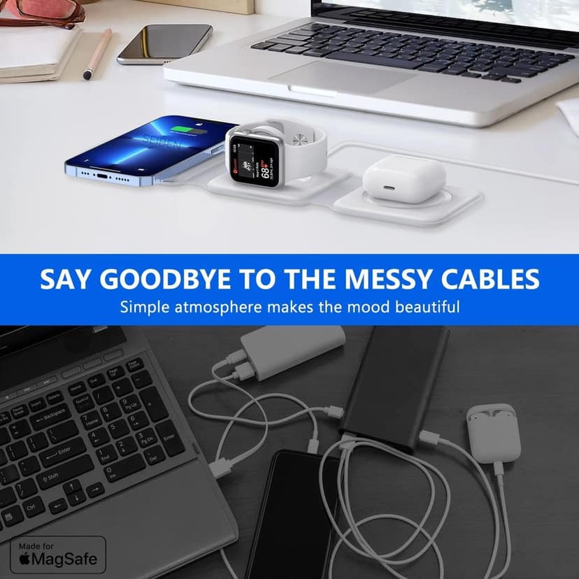 3 in 1 Magnetic Foldable Mag Safe Charger ( White or Black Colour) view 9